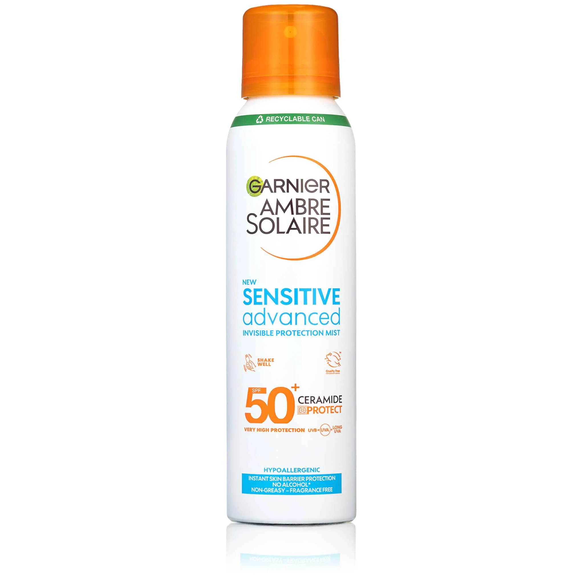 Garnier Ambre Solaire Sensitive Advanced ochranná  pleťová hmla, veľmi vysoká ochrana, svetlá citlivá pokožka, SPF 50+, 150 ml 1×150 ml sprej