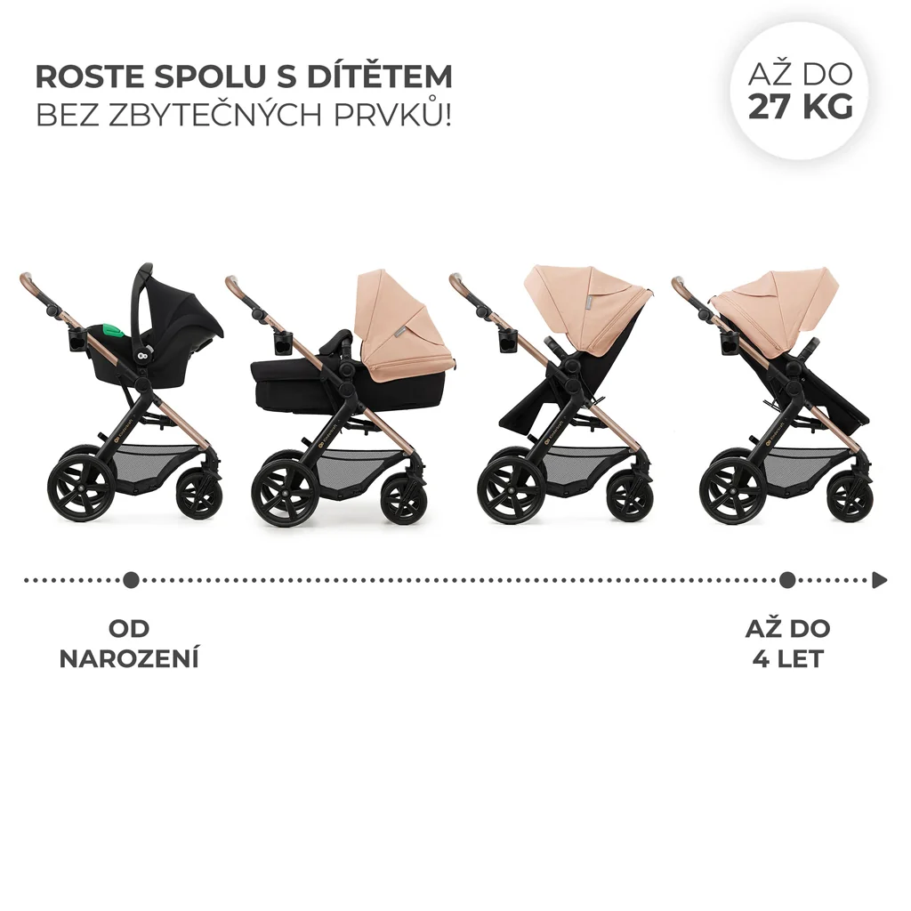 KINDERKRAFT Kočík kombinovaný Moov 2 3v1 Sand Beige - penové kolesá 1×1 ks, kombinovaný kočík