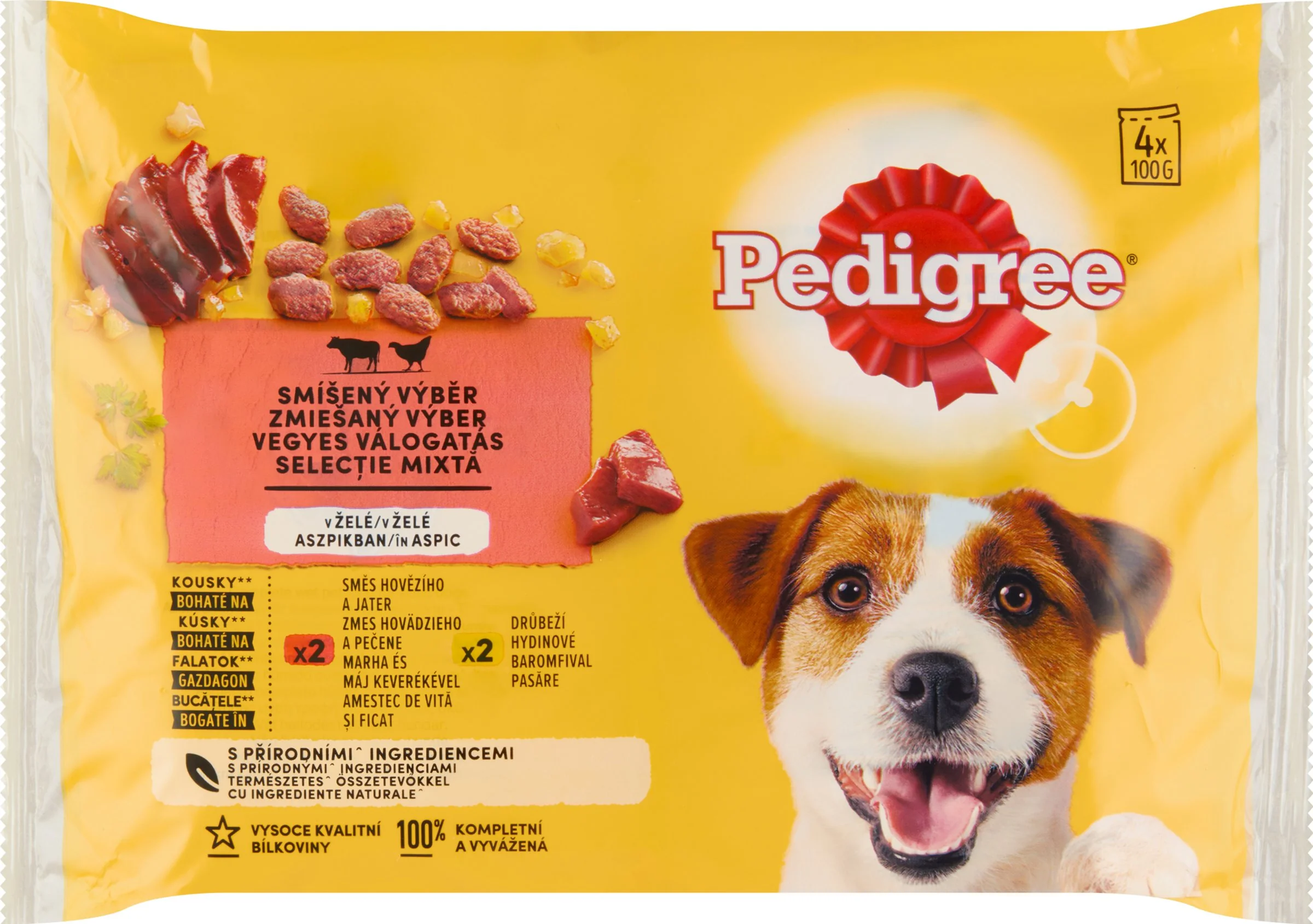 PEDIGREE Kapsička s hovädzím a hydinovým v želé 4pack 4×100 g, kapsička pre psy