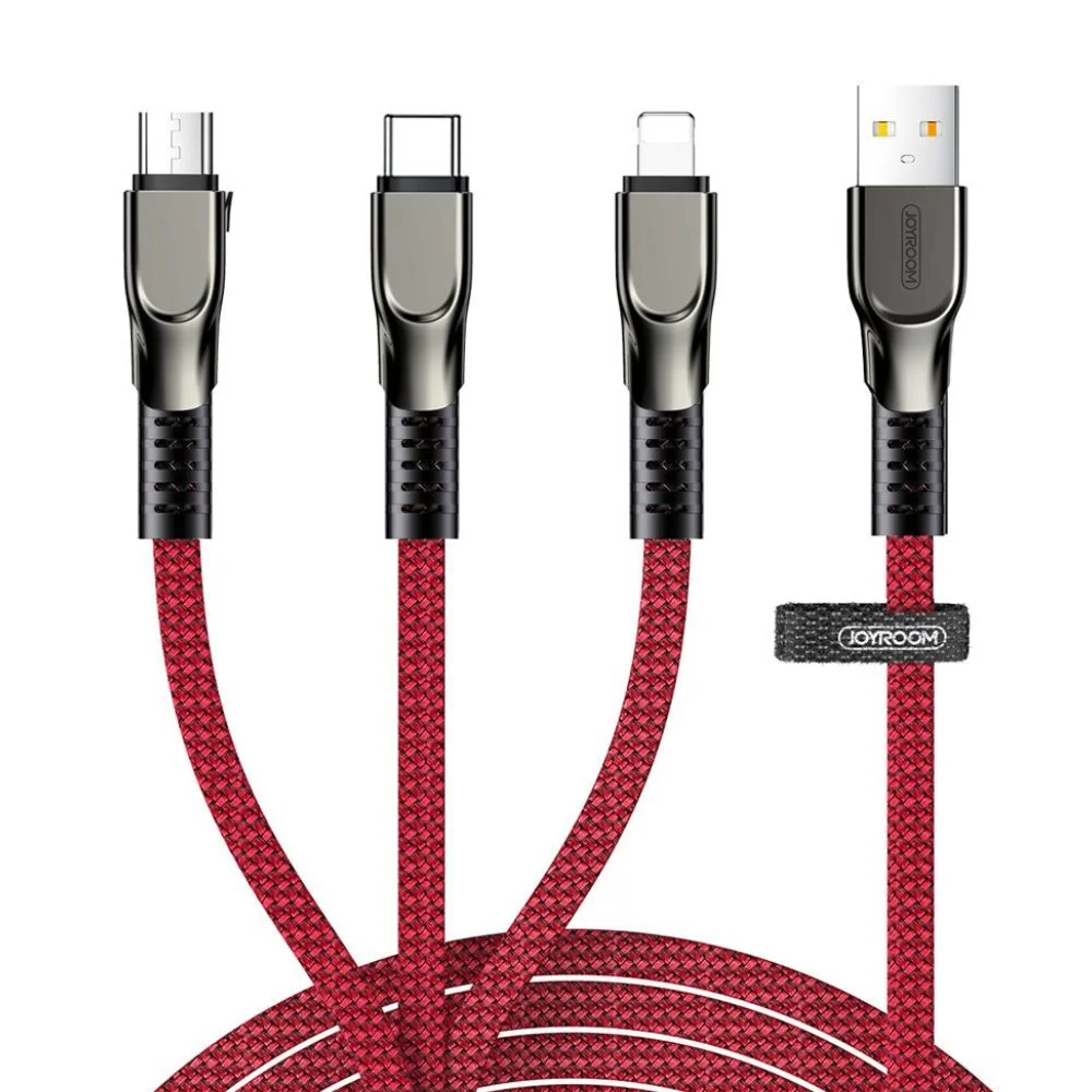 Joyroom 3in1 kábel USB - Lightning / Lightning / USB-C 3.5A 1.3m, červ ený