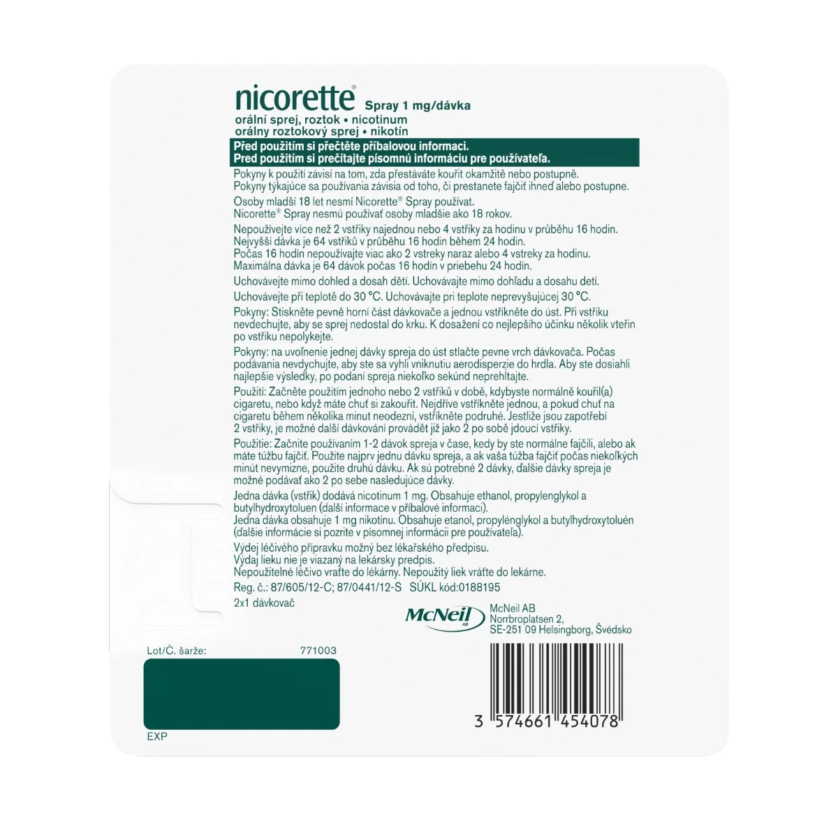 Nicorette® Spray 1 mg/dávka 2×13,2 ml, orálny roztokový sprej