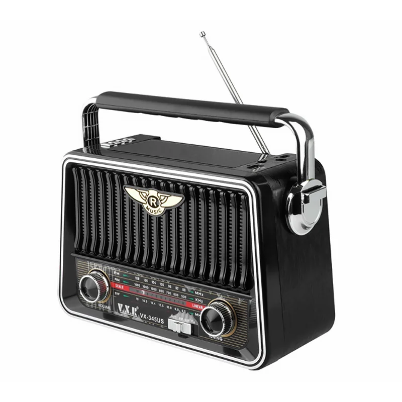 Rádio prenosné VXR VX-345CZ BLACK RETRO so solárnym panelom