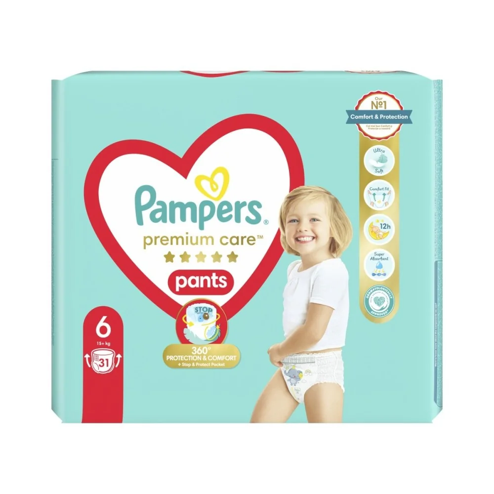 Pampers premium care Pants S6 31ks (15+kg) 1×31 ks, plienky