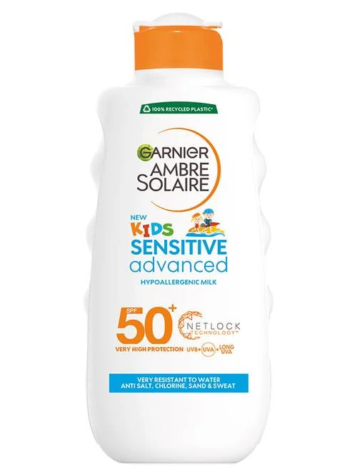 Garnier Ambre Solaire Sensitive Advanced Kids opaľovacie mlieko, veľmi vysoká ochrana na citlivú detskú pokožku, SPF 50+, 175 ml 1×175 ml mlieko