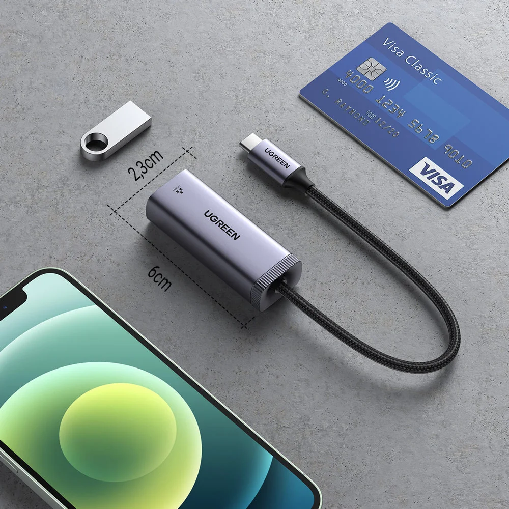 Ugreen CM483 externý sieťový adaptér USB-C / RJ45, šedý 