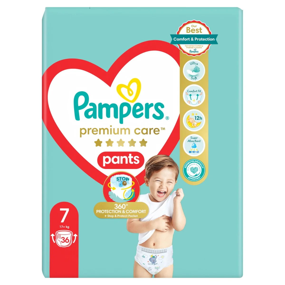 PAMPERS PREMIUM CARE PLIEN.NOHAVICKY V.7 17KG 36KS 1×36 ks, plienkové nohavičky vo veľkosti 7