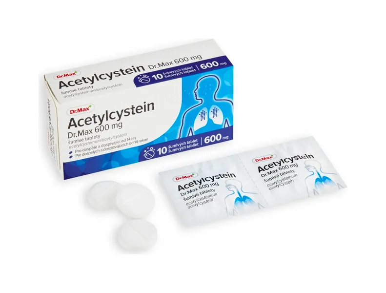 Acetylcystein Dr. Max 600 mg 1×10 tbl, šumivé tablety na kašeľ