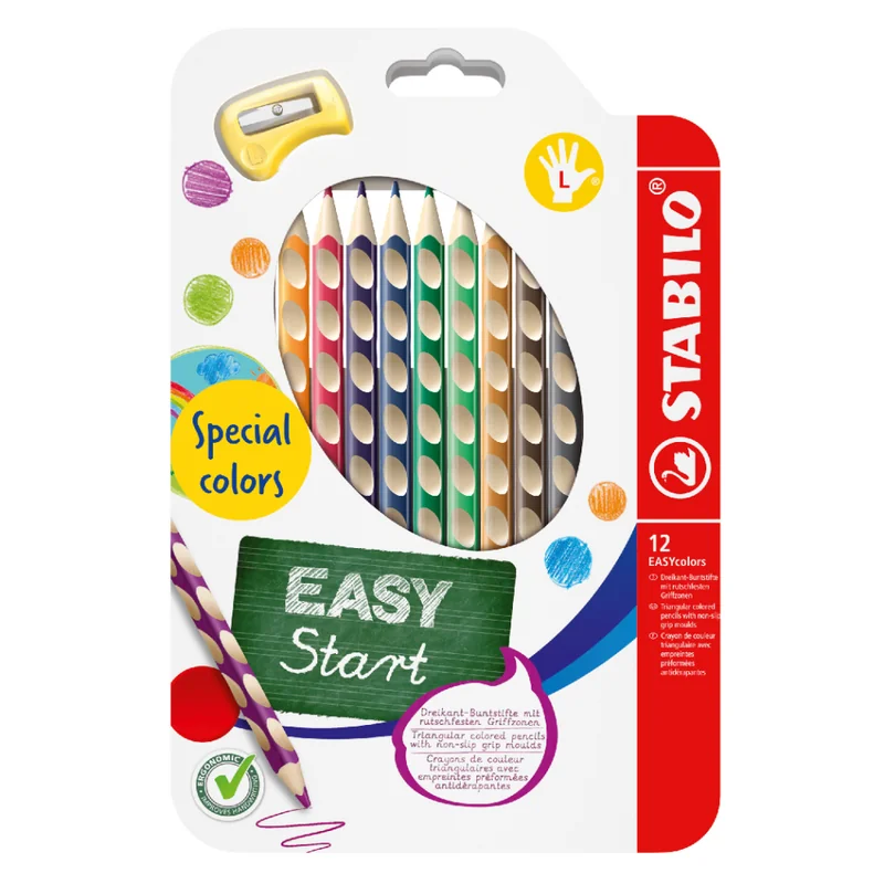 STABILO - Pastelky EASYcolors pre ľavákov - 12 ks sada so strúhadlom 