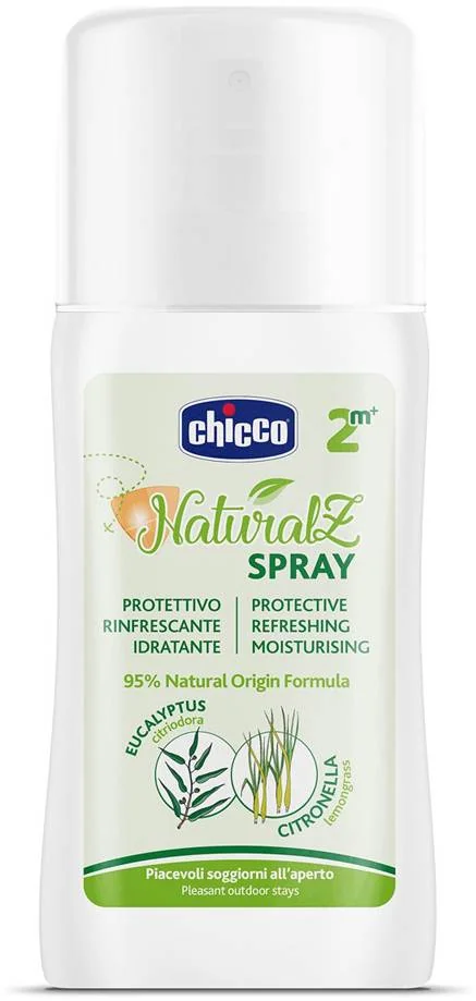 CHICCO Sprej proti komárom ochranný a osviežujúci 95% prírodných zložiek 100ml, 2m+ 1×100 ml, sprej proti komárom