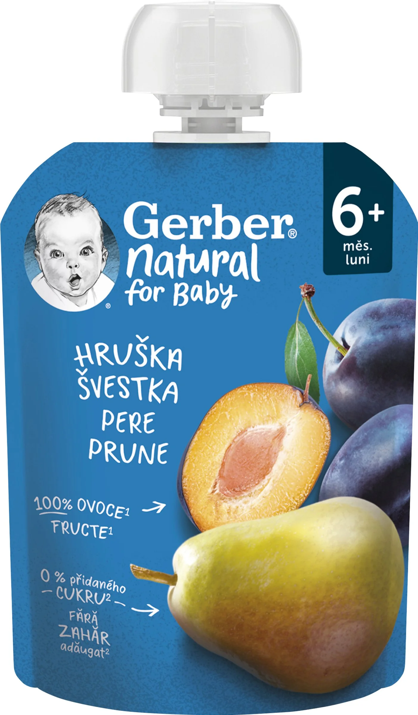 Gerber Natural Kapsička Hruška a slivka; ovocná desiata (od ukonč. 6. mesiaca)