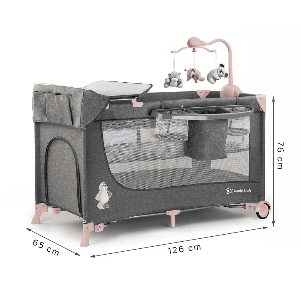 KINDERKRAFT Postieľka cestovná Joy s doplnkami Pink 1×1ks