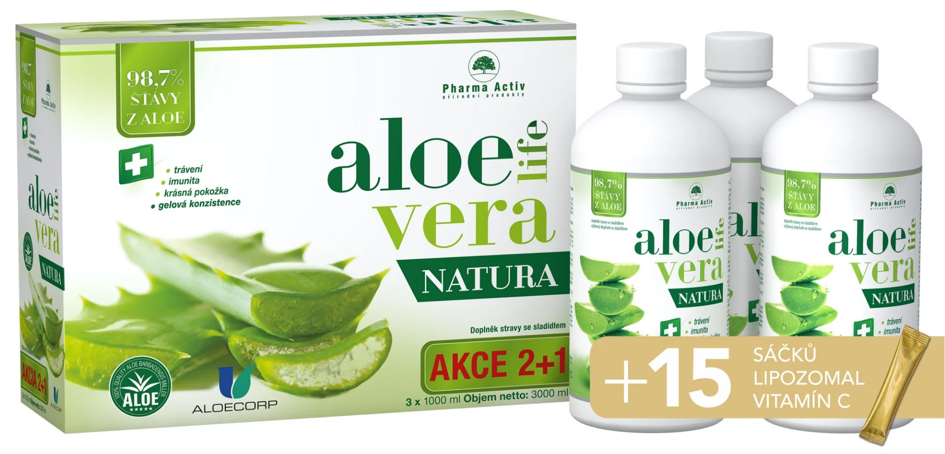 AloeVeraLife NATURA 3x1000 ml + LIPOZOMAL VIT. C 15 sáčkov