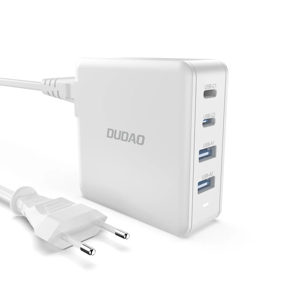 Dudao A100EU GaN sieťová nabíjačka 2x USB-C / 2x USB 100W, biela 