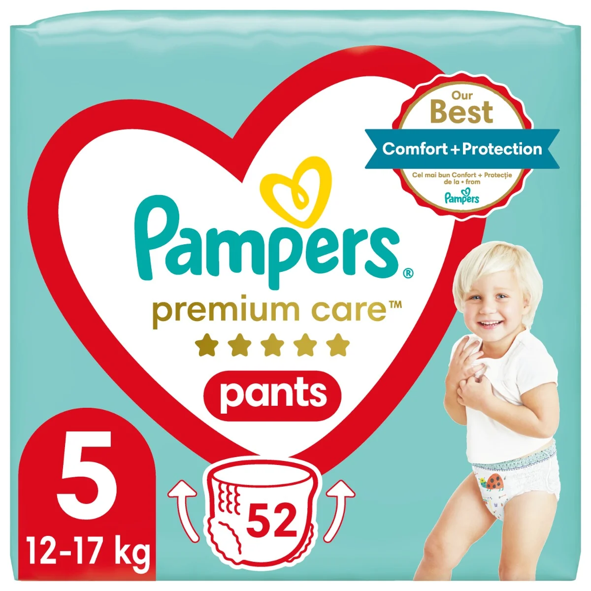 Pampers Premium Care plienkové nohavičky veľkosť 5, 52 ks, 9kg-17kg 1×52 ks, plienkové nohavičky