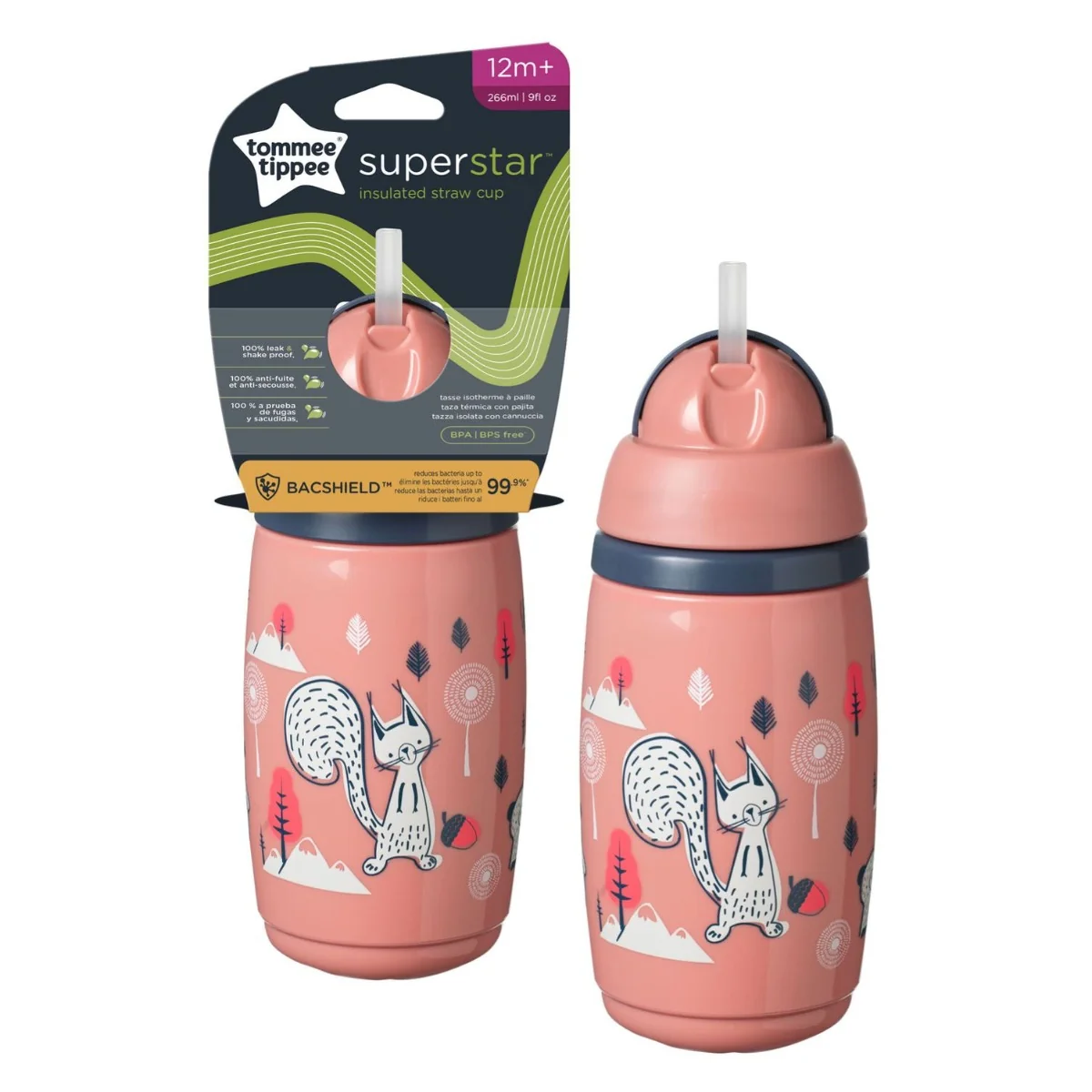 Tommee Tippee Superstar netečúci hrnček so slamkou pre batoľatá, 266 ml, 12m+, ružová 1×1 ks, netečúci hrnček