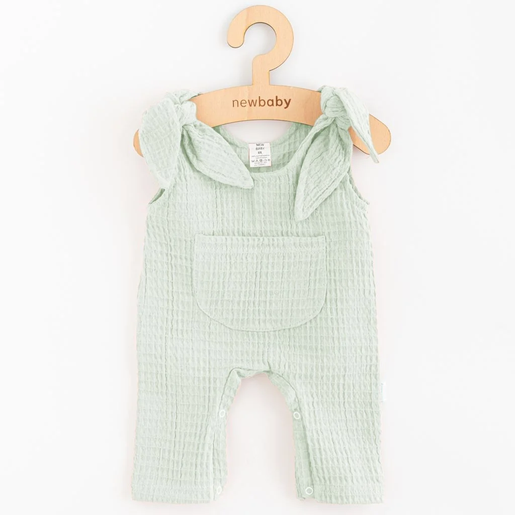 Dojčenské mušelínové zahradníčky New Baby Comfort clothes šalviová 62 (3-6m), 20C53329