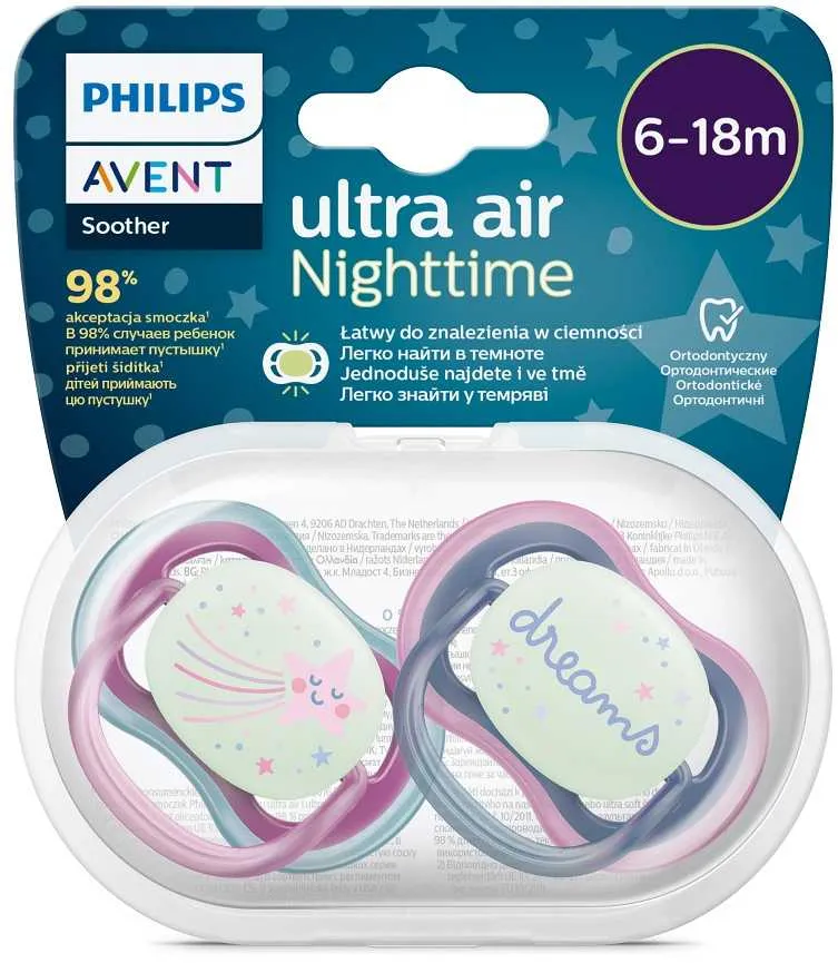 Philips AVENT Cumlík Ultra air nočný 6-18m dievča 2ks 1×2 ks, cumlík
