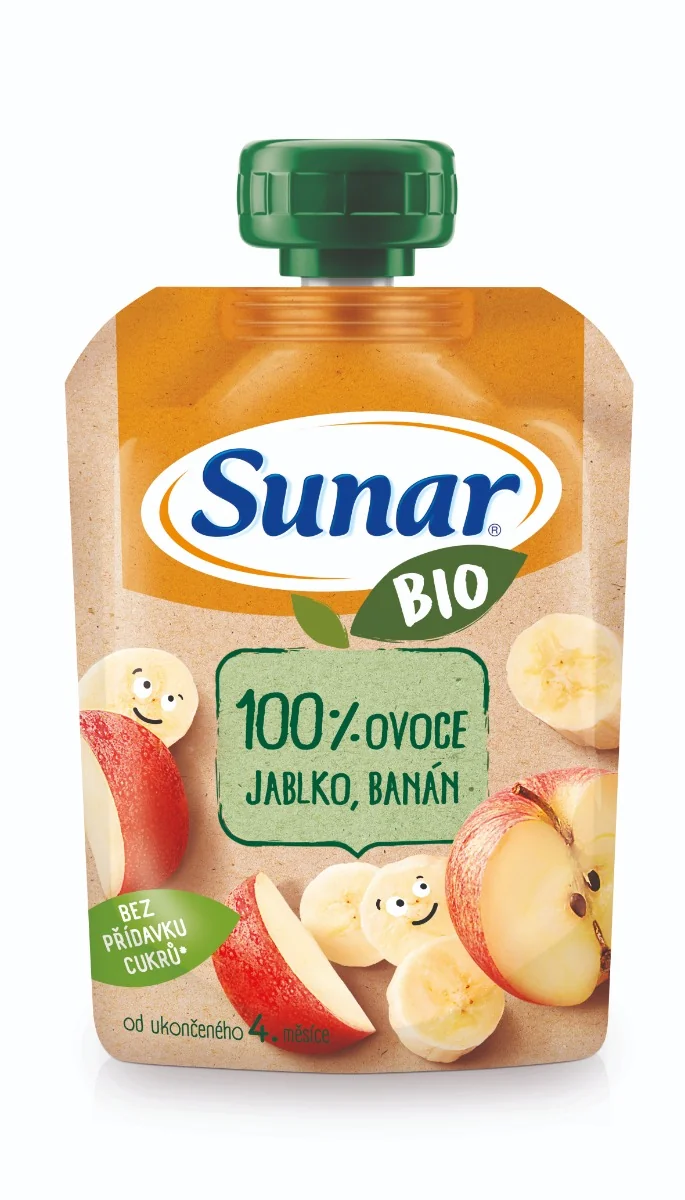 Sunar BIO Kapsička Jablko, banán 1×100 g, ovocný príkrm (100% ovocia), 4m+