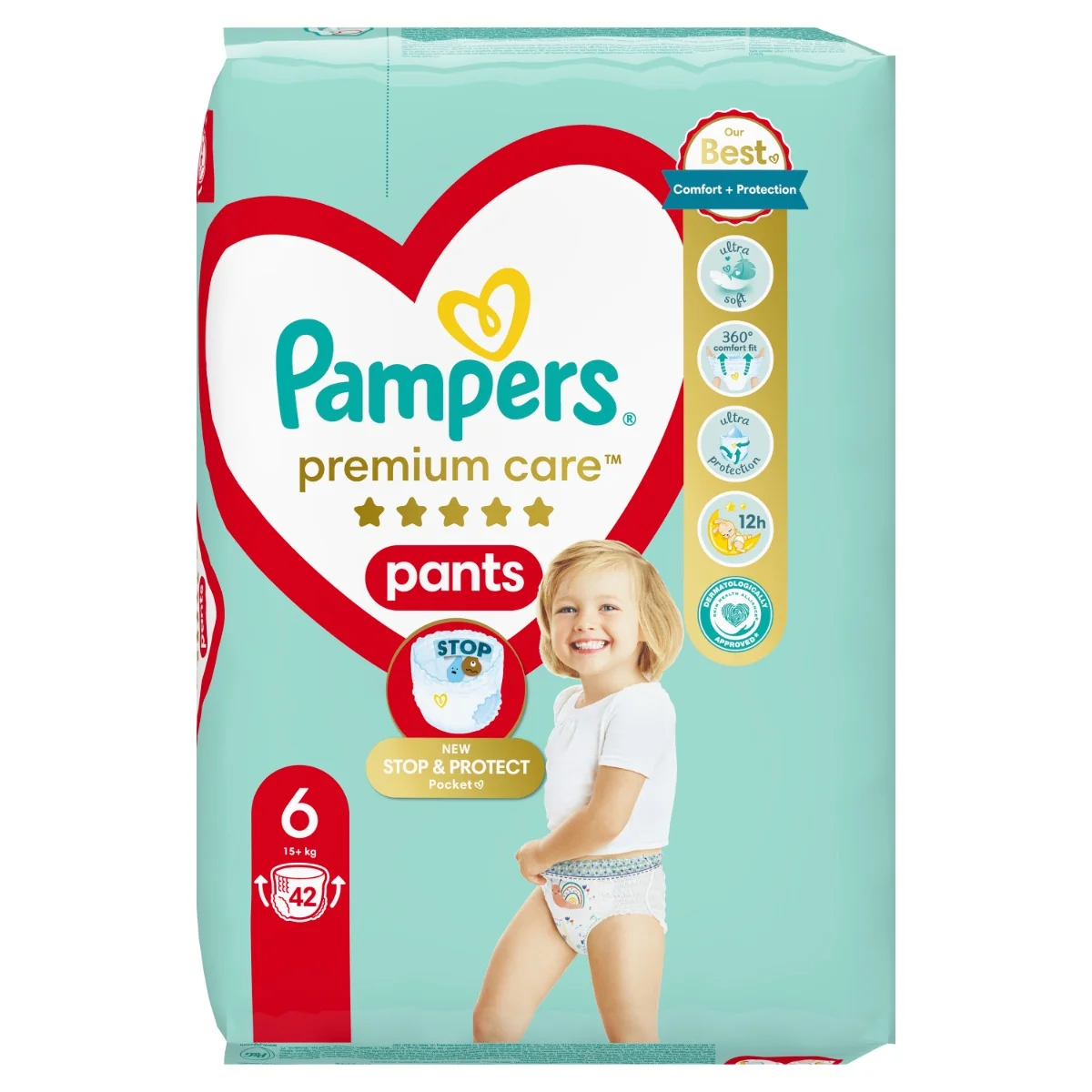 Pampers Premium Care plienkové nohavičky veľkosť 6, 42 ks, 15kg+ 1×42 ks, plienkové nohavičky