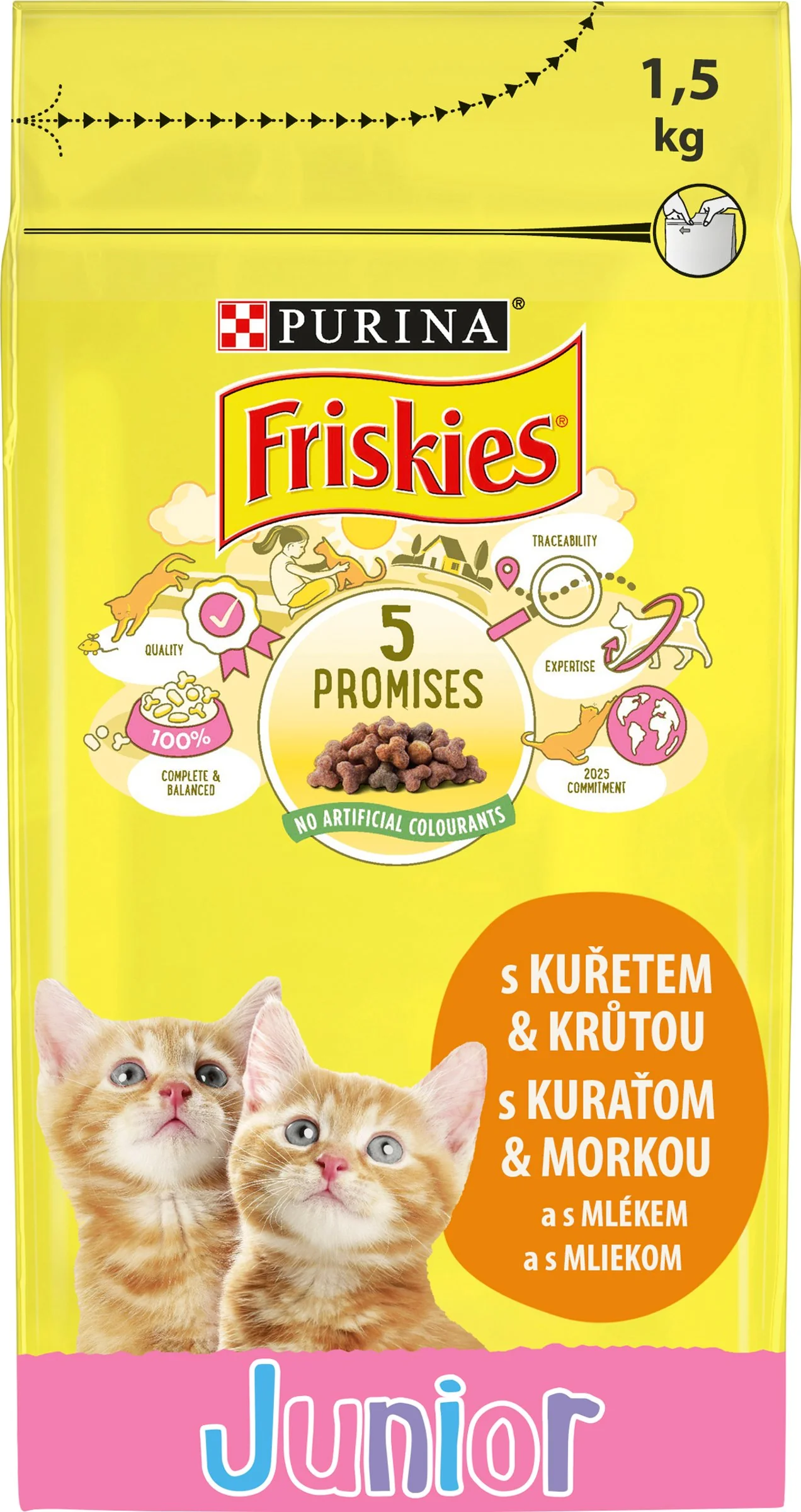 FRISKIES GM 1x1,5kg Junior s kuraťom, mliekom a pridanou zeleninou 1×1,5 kg, krmivo pre mačiatka