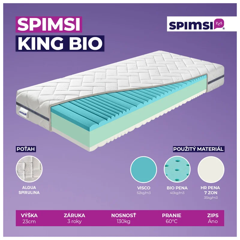 Spimsi King Bio H3 / H4 160 x 200 cm Matrac z pamäťovej peny