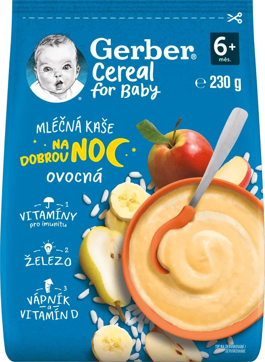 Gerber Cereal Mliečna KAŠA Dobrú noc Ovocná; (od ukonč. 6. mesiaca)