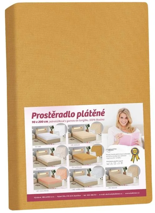 Plátené prestieradlo s gumou 90x200 172/211 horčicová 1×1 ks, posteľná plachta