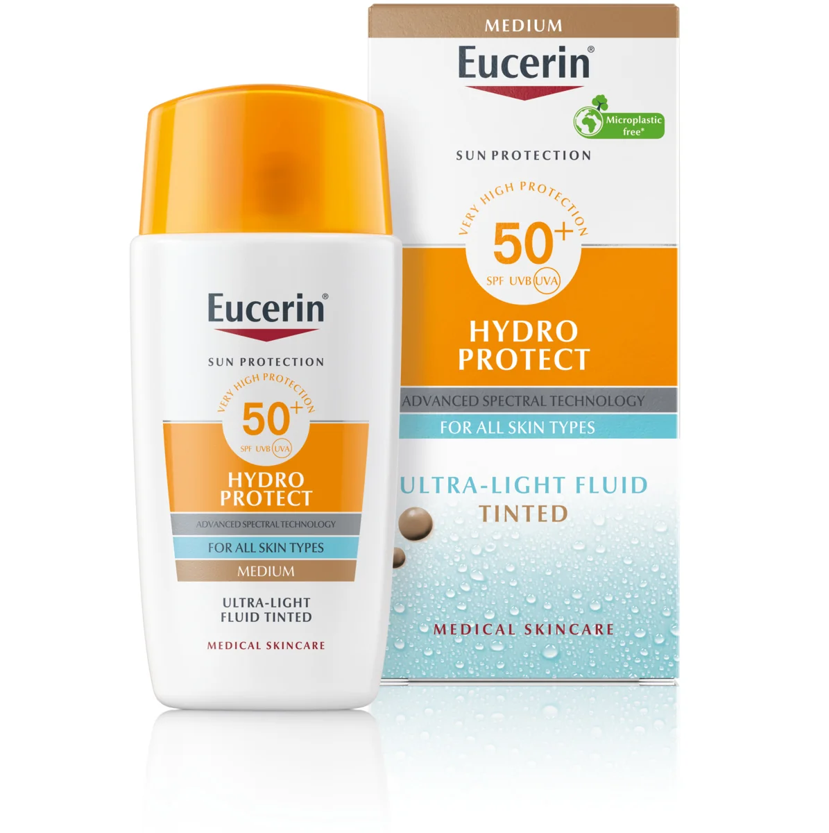 EUCERIN Ultra ľahký fluid na opaľovanie na tvár Hydro Protect SPF 50+, stredne tmavý