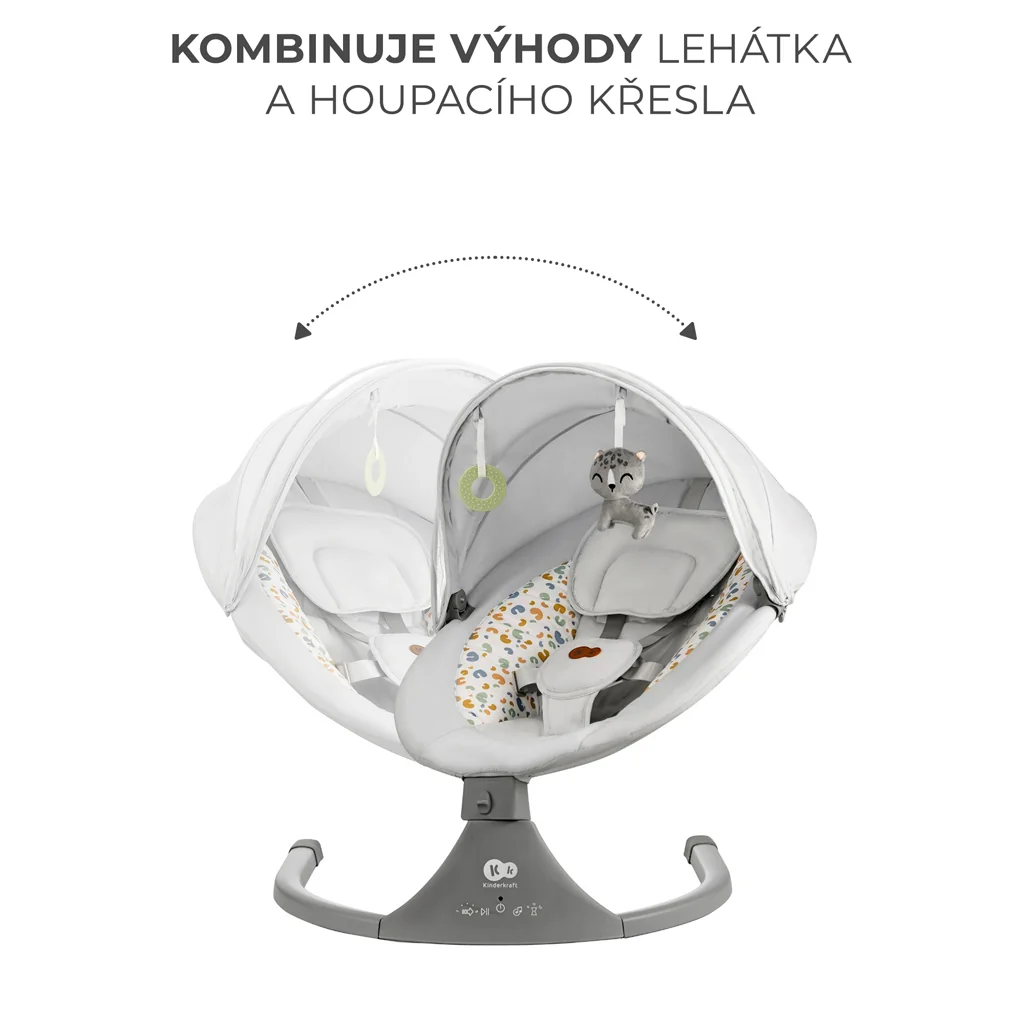 KINDERKRAFT Lehátko pohupujúce s melódiou 2v1 Lumi, do 9 kg, Premium Light Grey 1×1 ks, lehátko