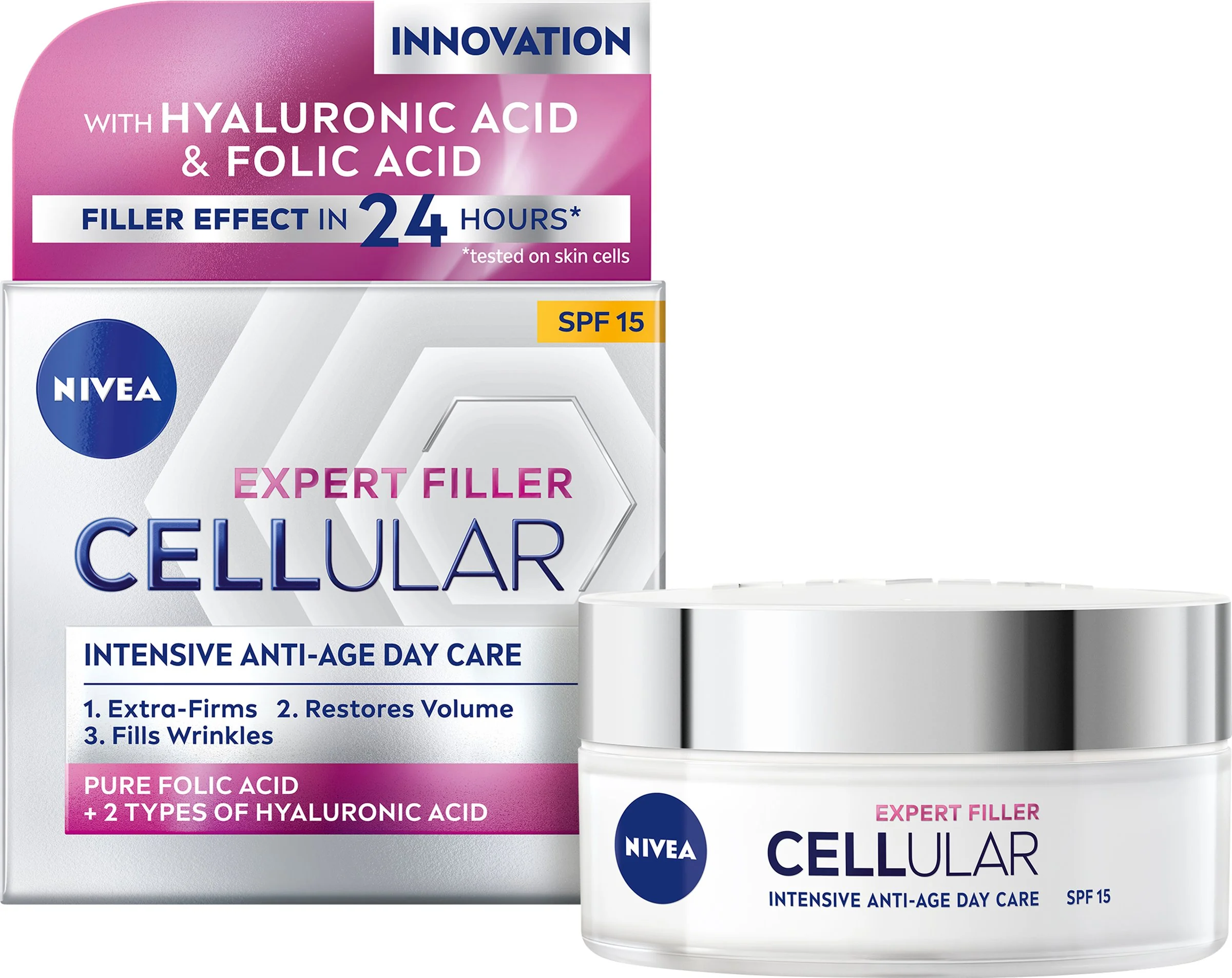 NIVEA Denný krém Hyaluron CELLURAR FILLER 1×50 ml, proti starnutiu, SPF 15