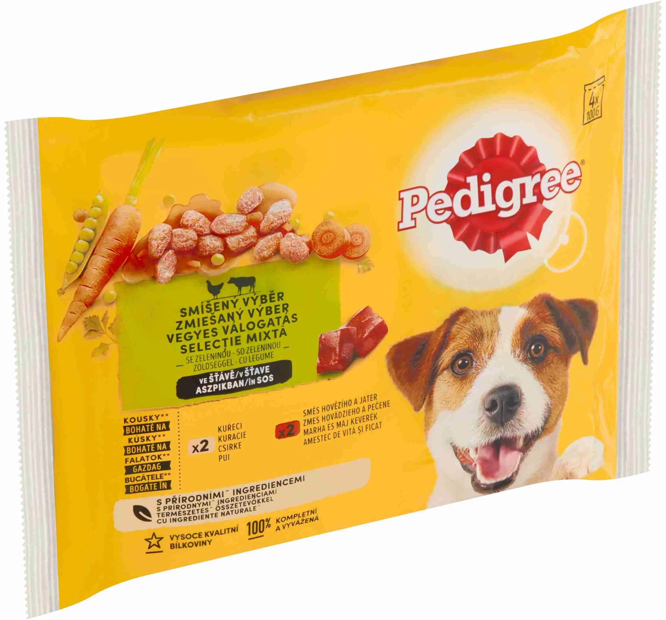 PEDIGREE Kapsička s Kuracím a hovädzím so zelen. v šťave 4pack 4×100 g, kapsička pre psy