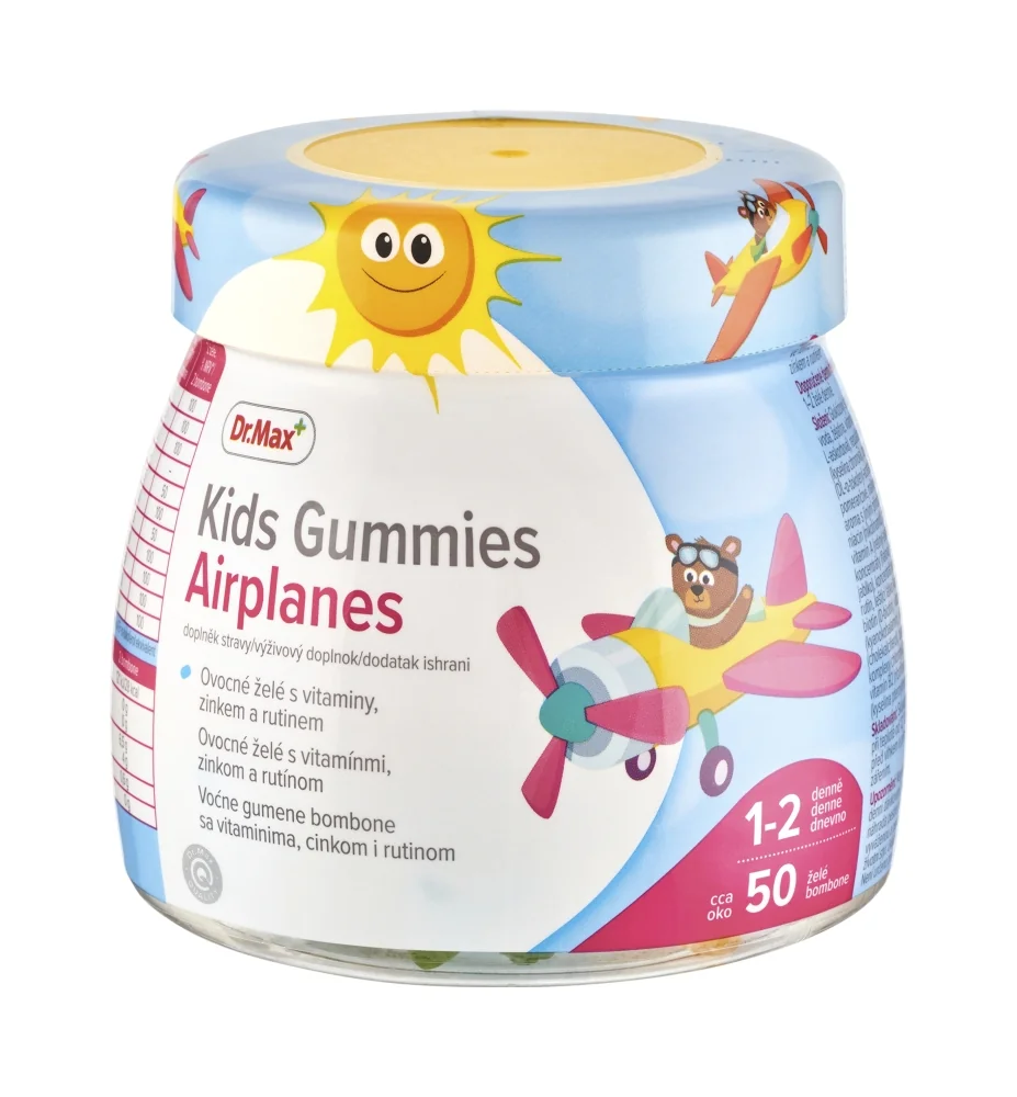 Dr. Max Kids Gummies Airplanes 1×50 ks, ovocné želé s vitamínmi, zinkom a rutínom