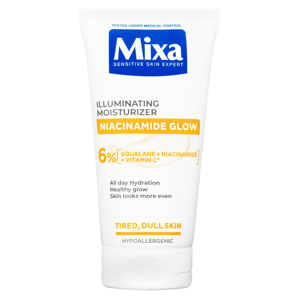 Mixa Niacinamide Glow rozjasňujúci krém poskytujúci 24-hodinovú hydratáciu, 50 ml