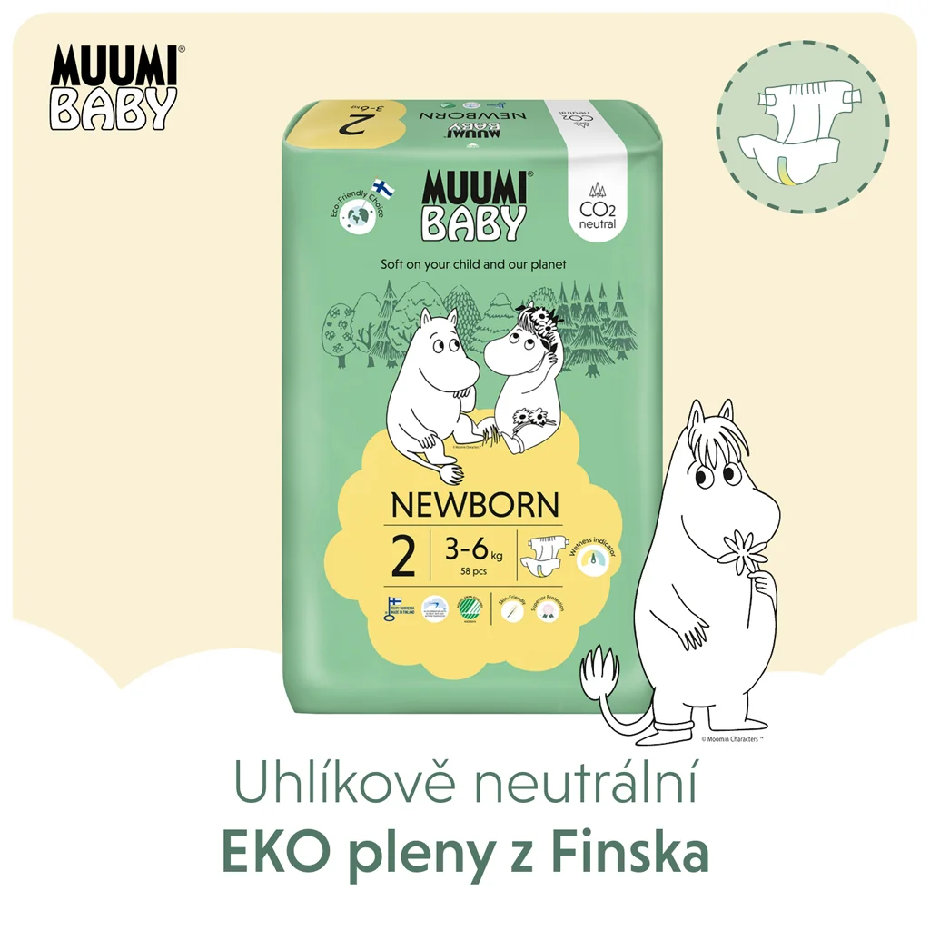 Muumi Baby 2 Newborn 3-6 kg, eko plienky 1×58ks, EKO plienky