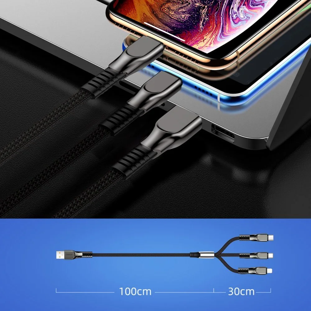 Joyroom 3in1 kábel USB - Lightning / Lightning / USB-C 3.5A 1.3m, červ ený