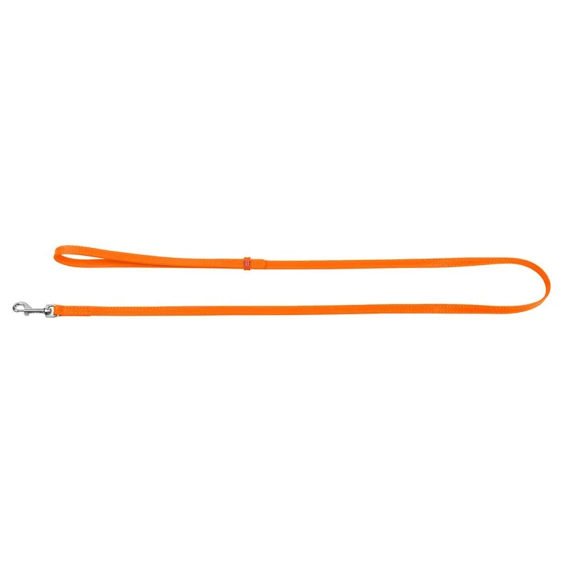 Ploché kožené vodítko oranžovej farby 122cm, šírka: 12 mm 