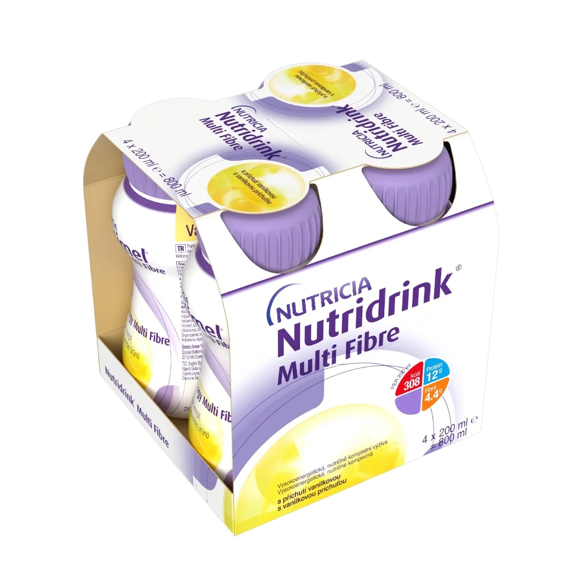 Nutridrink Multi Fibre vanilková príchuť 4×200 ml, nápoj na medicínske účely