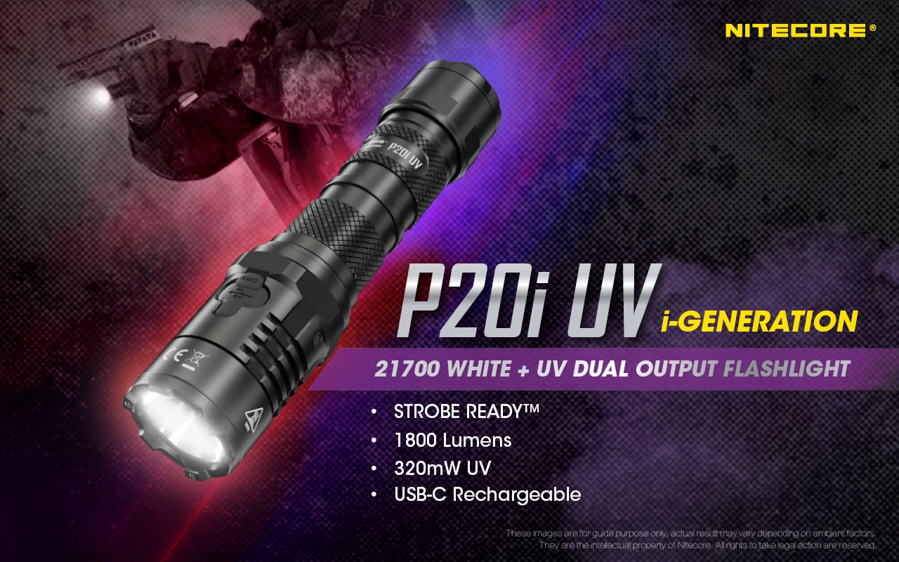 P20i UV Nitecore 1800 Lumen Rechargeable Flashlight with UV Light 