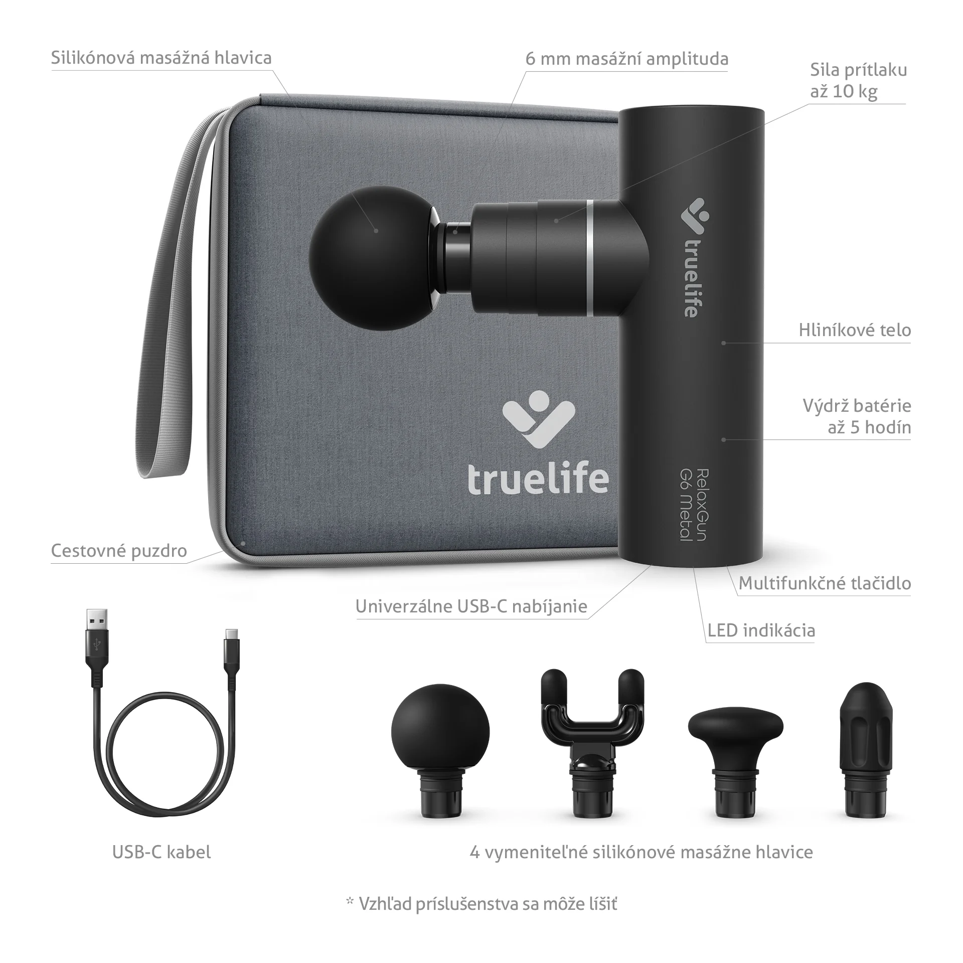 TrueLife RelaxGun G6 Metal 1x1 ks, masážna pištoľ s automatickým prítlakom