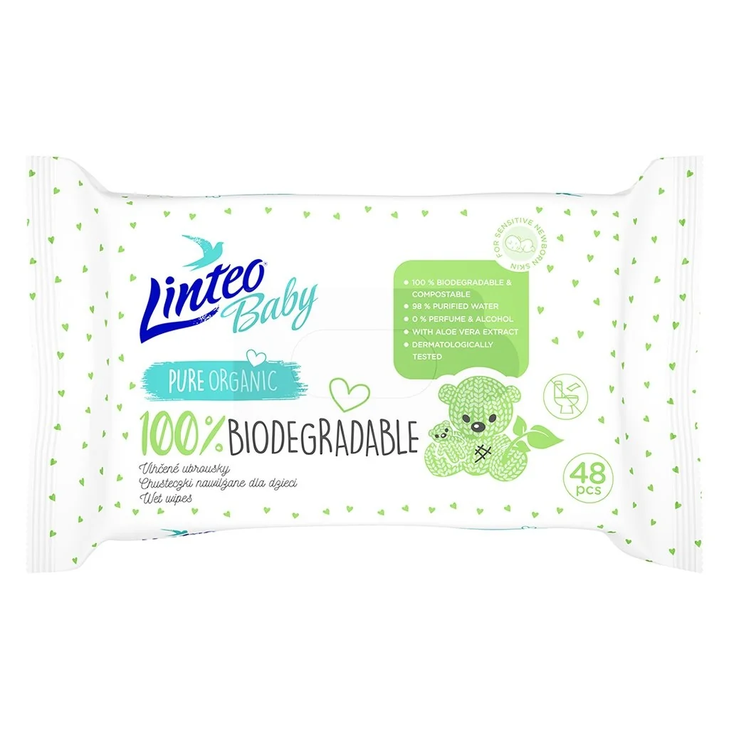 Detské vlhčené obrúsky Linteo Baby 100% BIODEGRADABLE 48ks , 