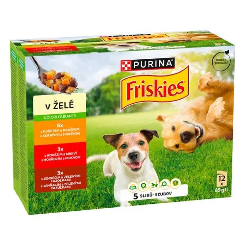 FRISKIES ADULT Multipack 12x85g hovädzie+kura+jahňa v želé