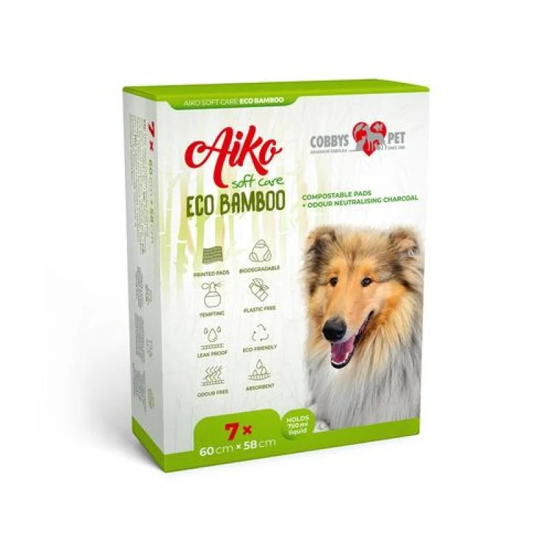 AIKO Soft Care Eco Bamboo 60x58cm 7ks kompostovateľné plienky pre psov s dreveným uhlím neutralizujúcim zápach 