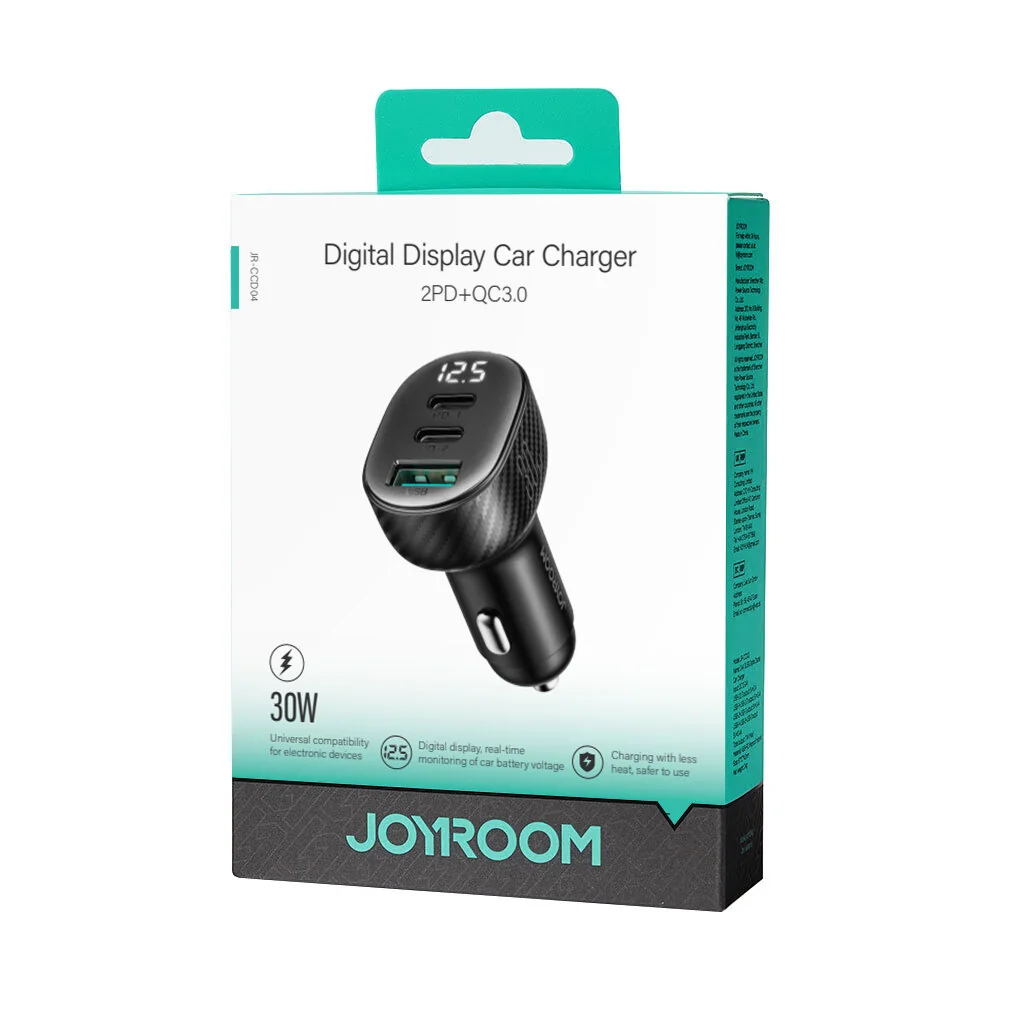 Joyroom JR-CCD04 autonabíjačka USB / 2x USB-C 30W, čierna 