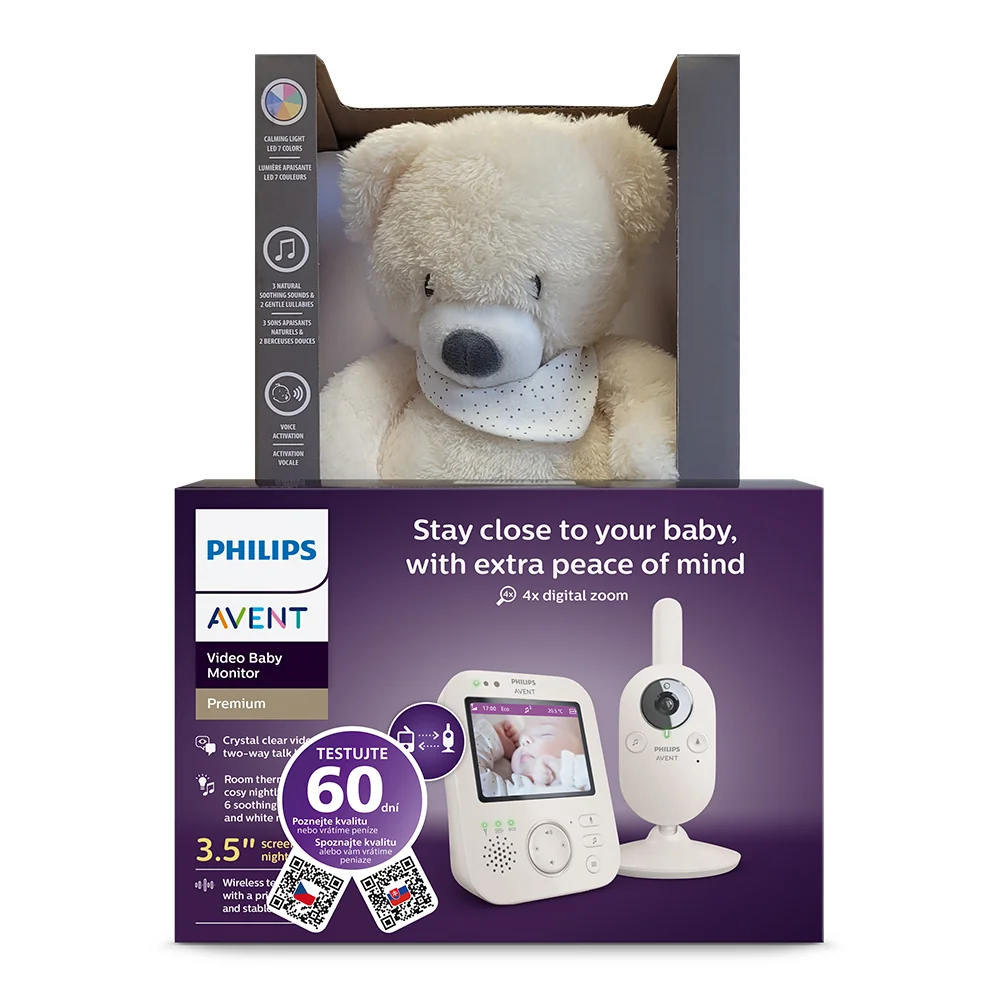 Philips AVENT Pestúnka detská video SCD891/26+NATTOU Uspávačik 4v1 Sleepy Bear Beige 0m+ 1×1 ks, detská pestúnka