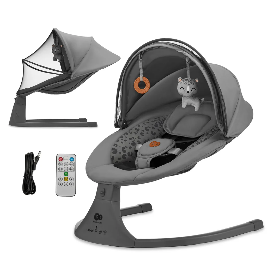 KINDERKRAFT Lehátko pohupujúce s melódiou 2v1 Lumi, do 9 kg, Premium Dark Grey 1×1 ks, lehátko