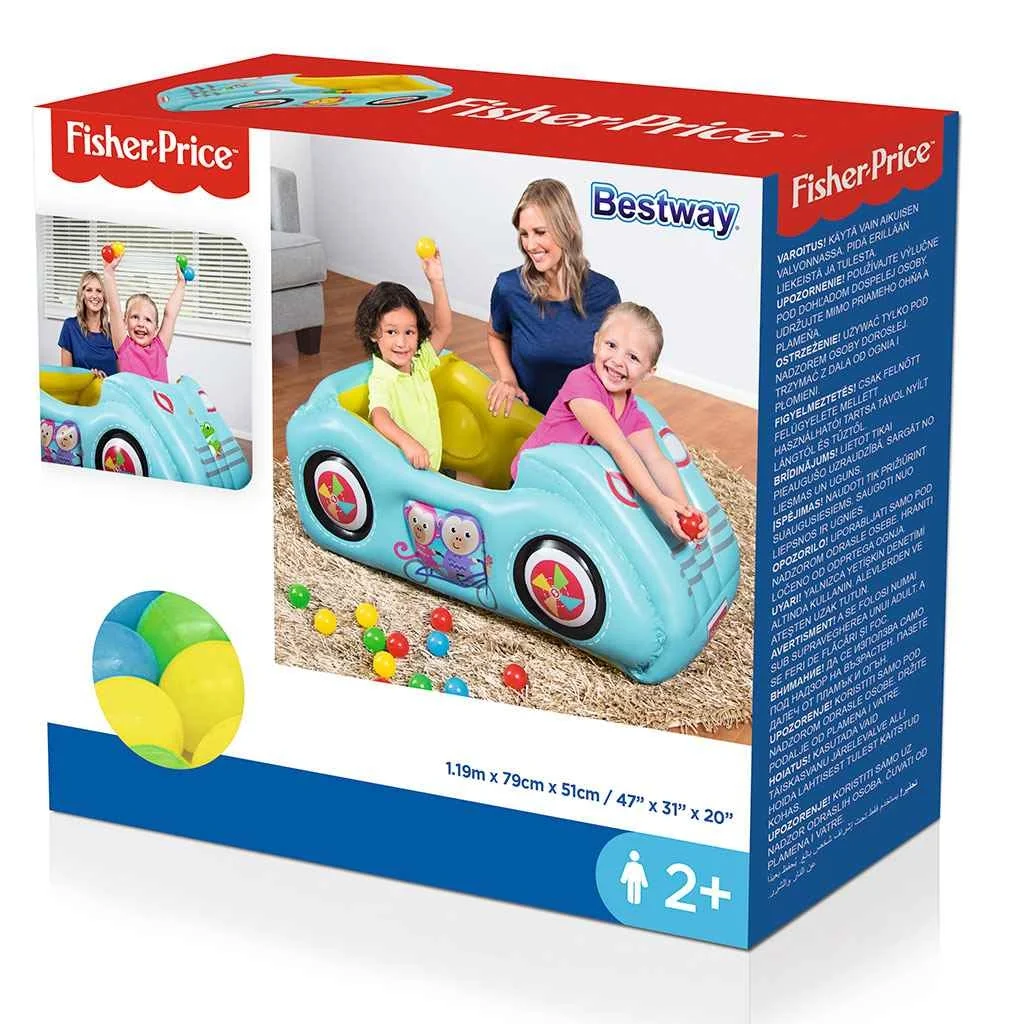 Detské nafukovacie autíčko Fisher-Price s loptičkami 119x79x51 cm 