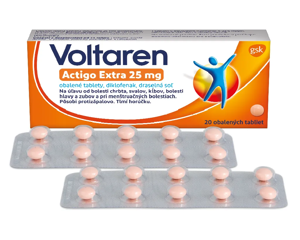 Voltaren Actigo Extra 25 mg tablety 1x20 tbl, rýchla uľava od bolesti s protizápalovým účinkom