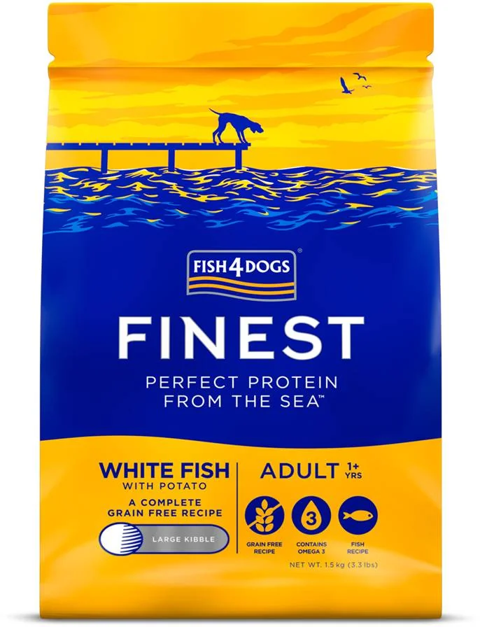 FISH4DOGS Granule veľké pre dospelých psov Finest biela ryba so zemiakmi 1,5kg, 1+ 1×1500 g, granule pre dospelé psy