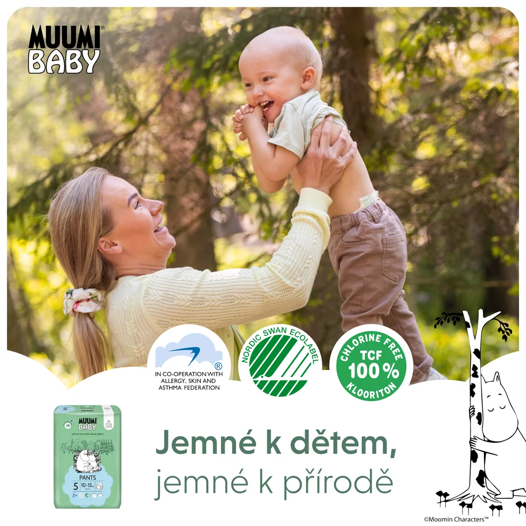 Muumi Baby Pants 5 Maxi+ 10-15 kg, nohavičkové eko plienky 38 ks 1×38ks, EKO plienkové nohavičky