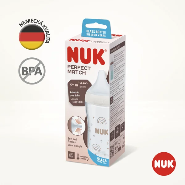 NUK Perfect Match flaša sklo s kontrolou teploty 230 ml 1×1 ks, dojčenská fľaša